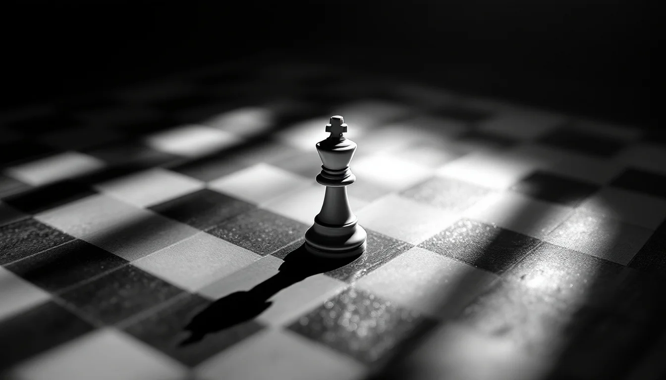 Editorial illustration: A single chess piece—a knight or bishop—positioned alone on a sparse board, with most squares empty. — MonstarX