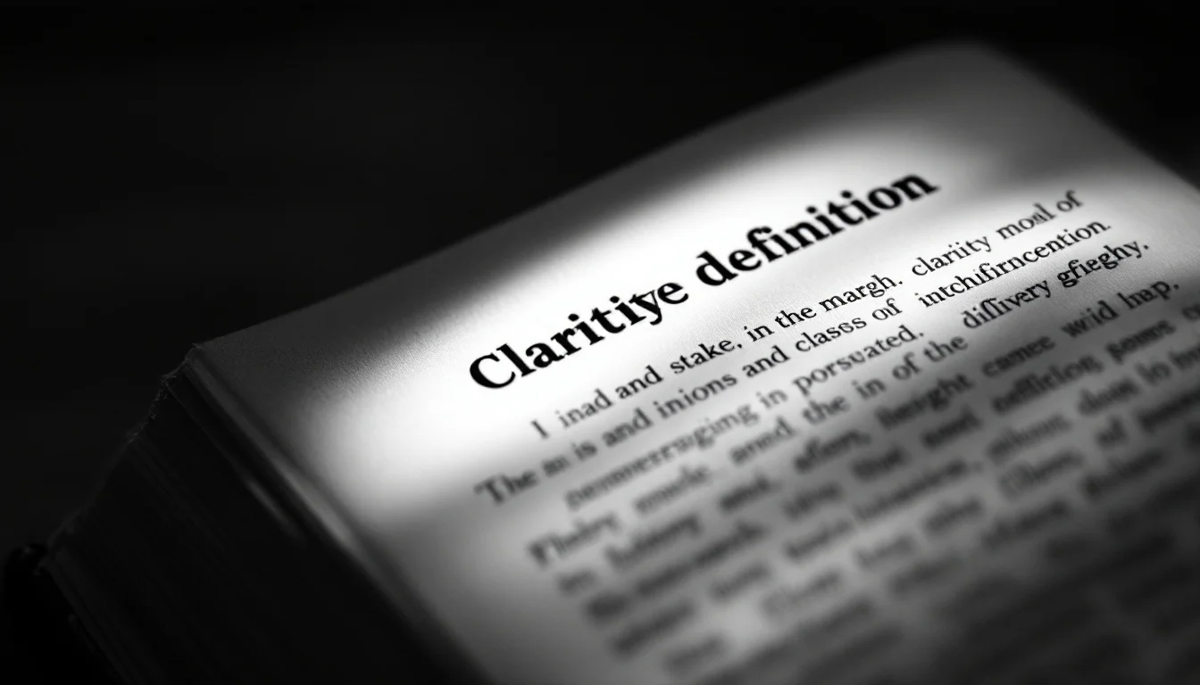 Editorial illustration: A close-up of a dictionary or reference book with a single entry illuminated by focused light, its p — MonstarX